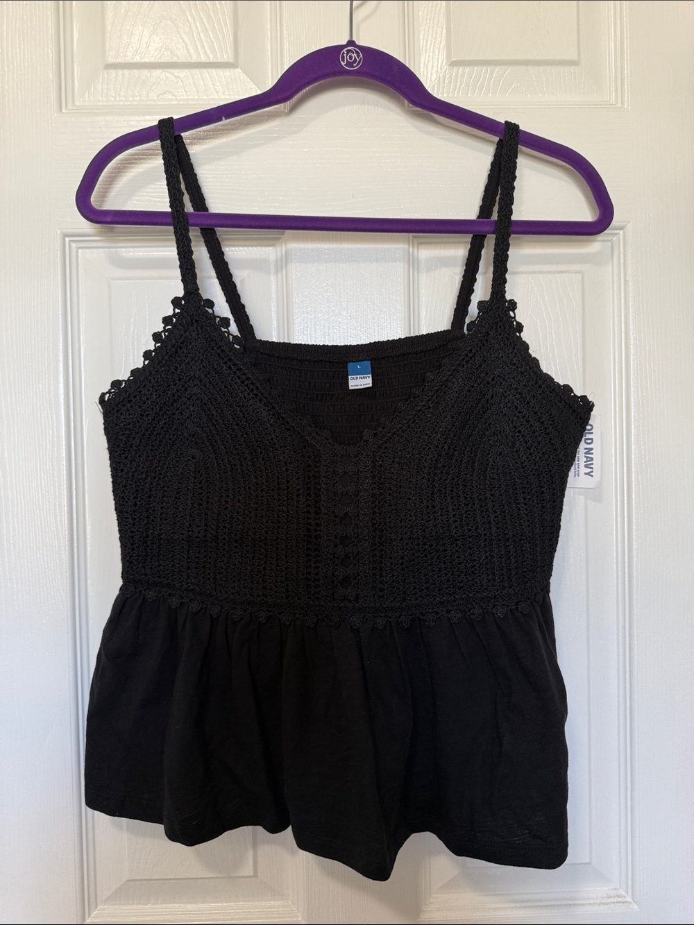 Old Navy Black Crochet Bodice Peplum Tank